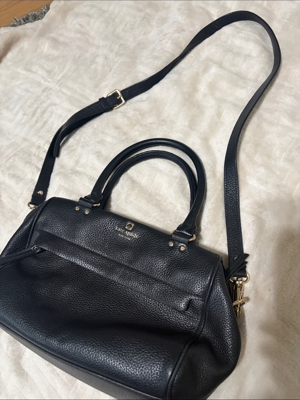 kate spade Black Pebbled Leather Satchel with Gold Hardware